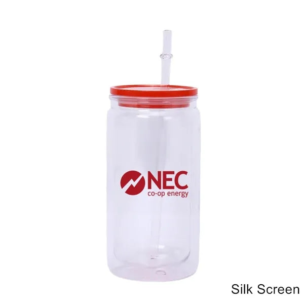 16 oz Double Wall Plastic Snow Globe Tumbler With Lid Straw