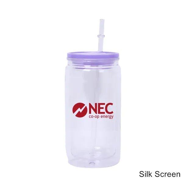 16 oz Double Wall Plastic Snow Globe Tumbler With Lid Straw