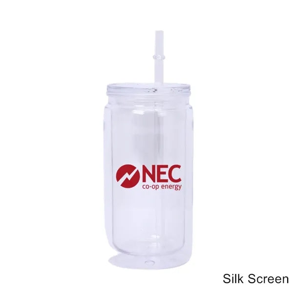 16 oz Double Wall Plastic Snow Globe Tumbler With Lid Straw