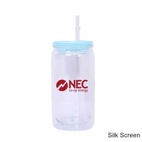 16 oz Double Wall Plastic Snow Globe Tumbler With Lid Straw