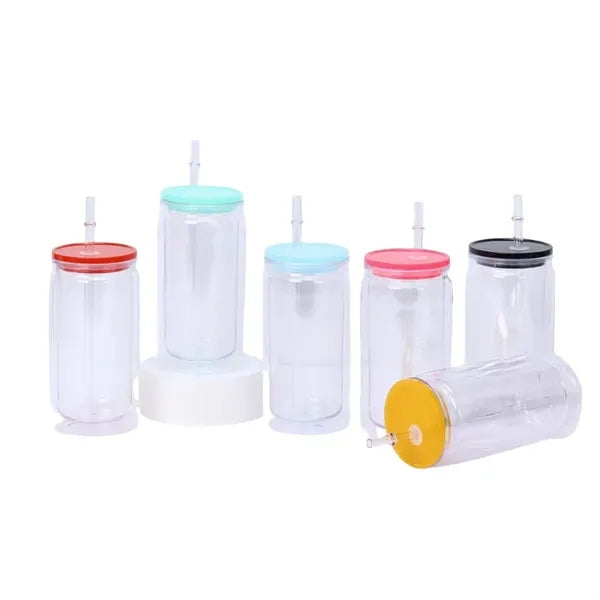 16 oz Double Wall Plastic Snow Globe Tumbler With Lid Straw