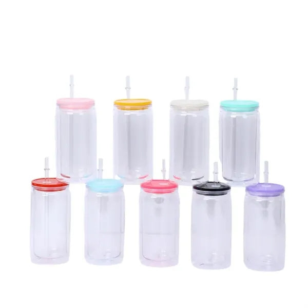 16 oz Double Wall Plastic Snow Globe Tumbler With Lid Straw