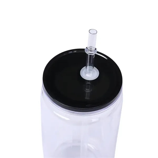 16 oz Double Wall Plastic Snow Globe Tumbler With Lid Straw