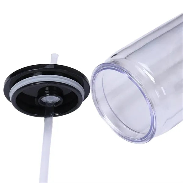 16 oz Double Wall Plastic Snow Globe Tumbler With Lid Straw