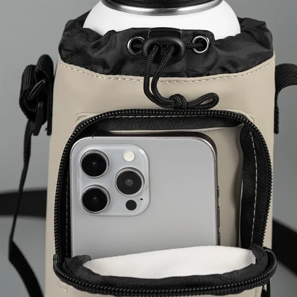 Malmo Recycled PU Zipper Pocket Bottle Bag - Heat Transfer