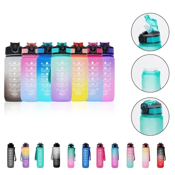 32 oz Water Bottle with Times to Drink and Straw