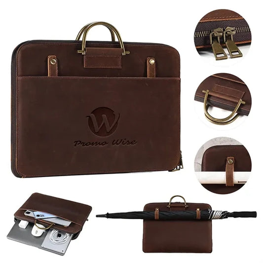 Genuine Leather Briefcase Laptop Bag w/ Unbrella Holder
