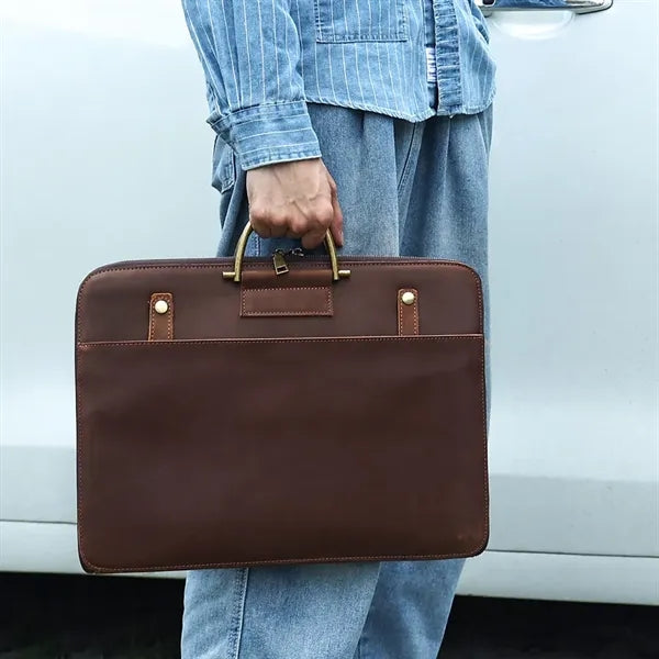 Genuine Leather Briefcase Laptop Bag w/ Unbrella Holder