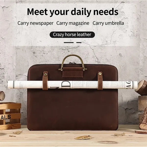 Genuine Leather Briefcase Laptop Bag w/ Unbrella Holder
