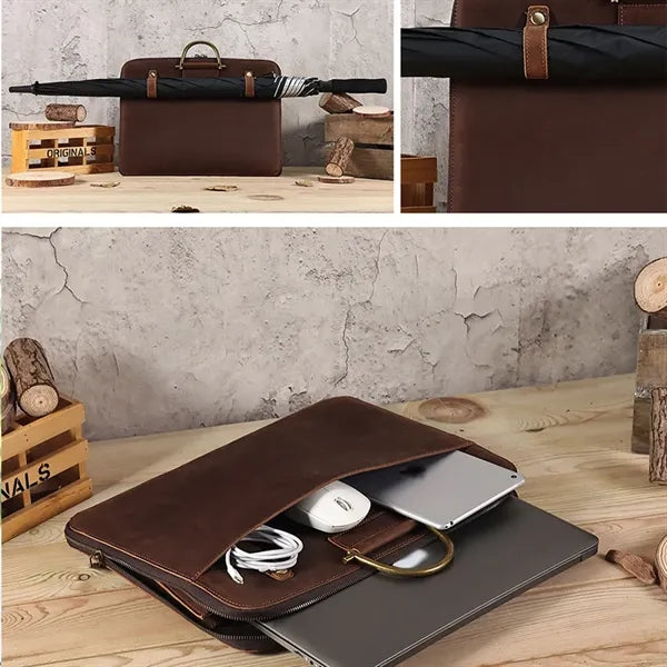 Genuine Leather Briefcase Laptop Bag w/ Unbrella Holder
