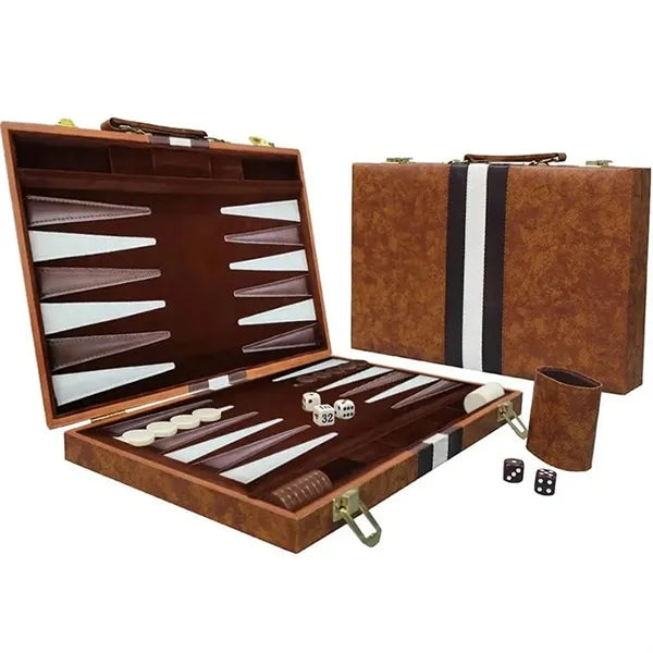 Folding Portable 15 Inch Classic Backgammon Set with Case
