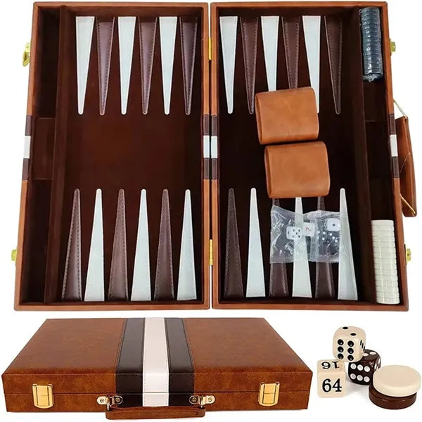 Folding Portable 15 Inch Classic Backgammon Set with Case