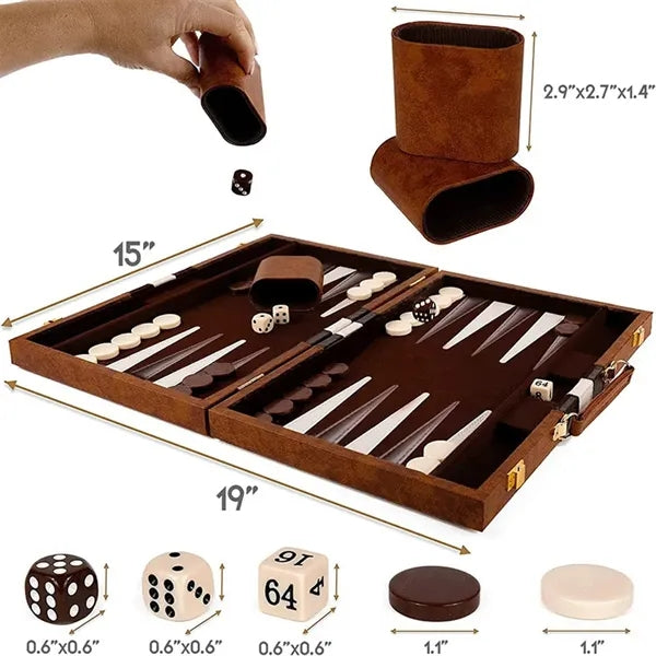 Folding Portable 15 Inch Classic Backgammon Set with Case