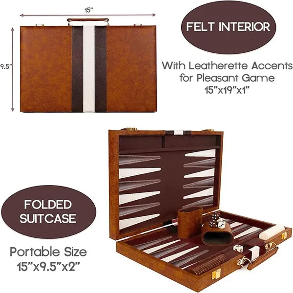 Folding Portable 15 Inch Classic Backgammon Set with Case