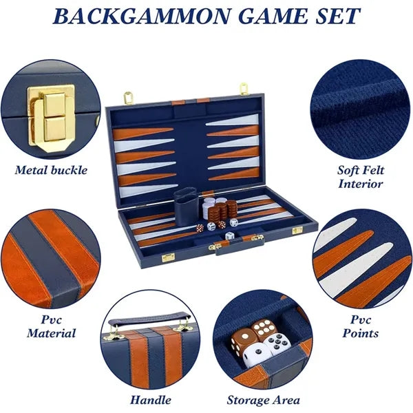 Folding Portable 15 Inch Classic Backgammon Set with Case