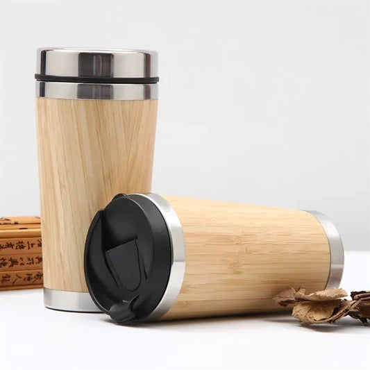500ml Stainless Steel Bamboo Coffee Mug with Lid