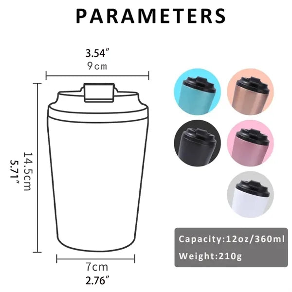 12 oz Stainless Steel Insulated Travel Coffee Mug