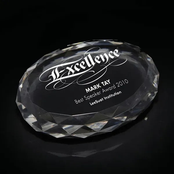 Imprinted 3D Crystal Oval Paperweights