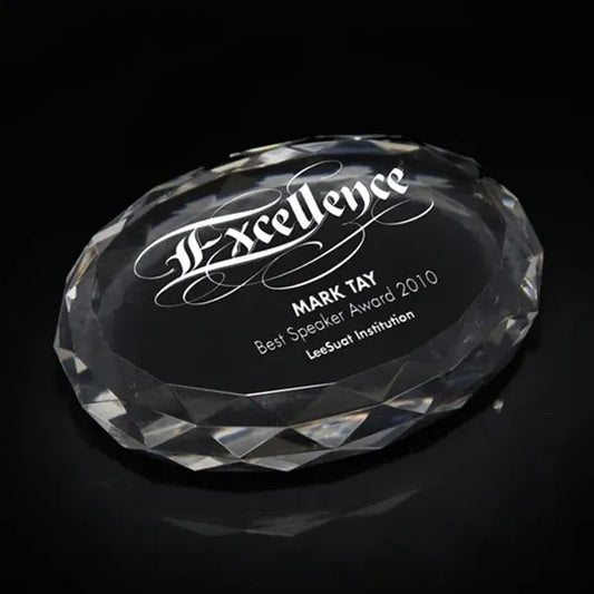 Imprinted 3D Crystal Oval Paperweights