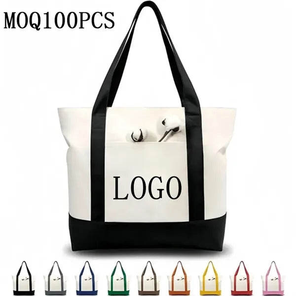 Cotton Tote Bag for Shopping Grocery With Zipper Closure