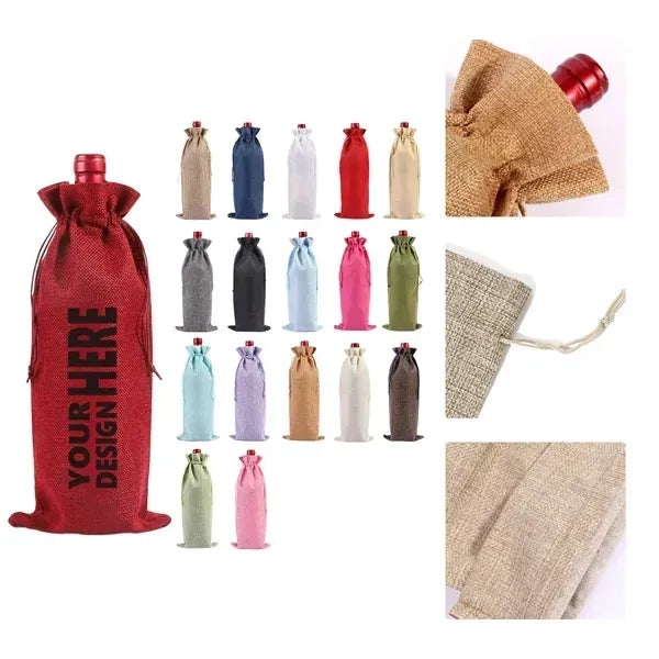 Burlap Wine Bottle Bag with Drawstring Closure