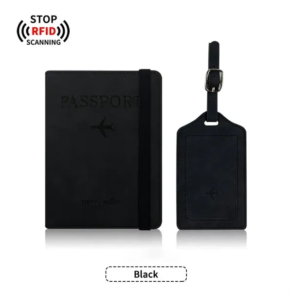 PU Anti-Magnetic Passport Holder And Luggage Tag Set
