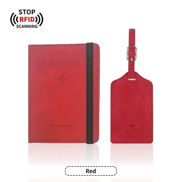 PU Anti-Magnetic Passport Holder And Luggage Tag Set