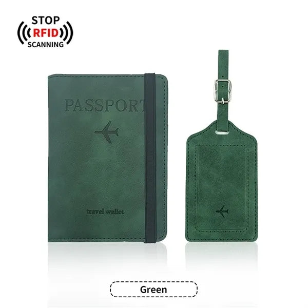 PU Anti-Magnetic Passport Holder And Luggage Tag Set