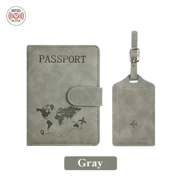 PU Anti-Magnetic Passport Holder And Luggage Tag Set