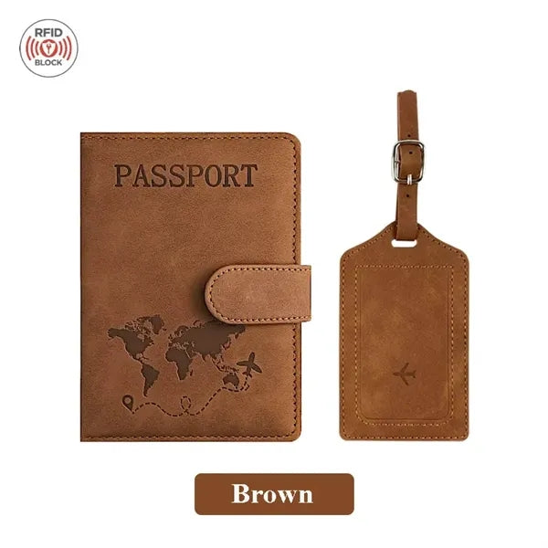 PU Anti-Magnetic Passport Holder And Luggage Tag Set