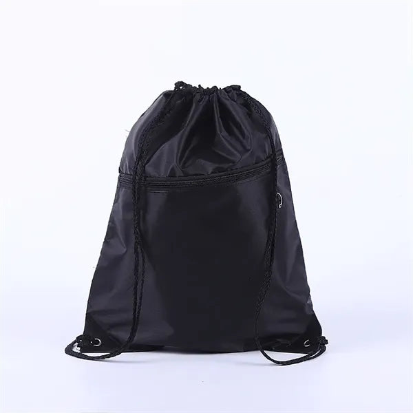 210D Polyester Drawstring Backpack With Zippered Pocket