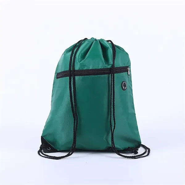 210D Polyester Drawstring Backpack With Zippered Pocket