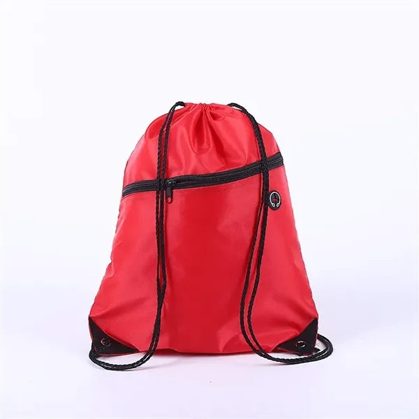 210D Polyester Drawstring Backpack With Zippered Pocket