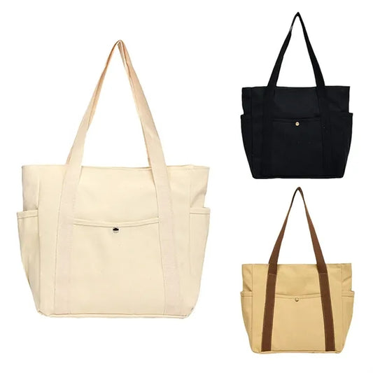 Large Capacity Durable Canvas Tote Bag With Multi Pockets