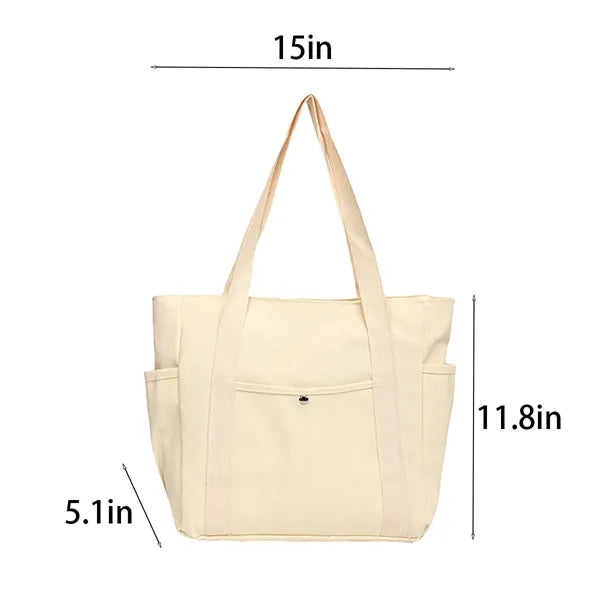 Large Capacity Durable Canvas Tote Bag With Multi Pockets