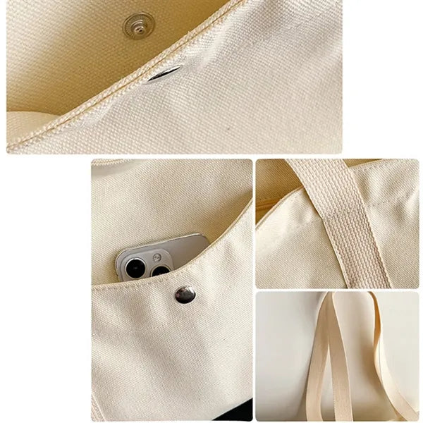 Large Capacity Durable Canvas Tote Bag With Multi Pockets