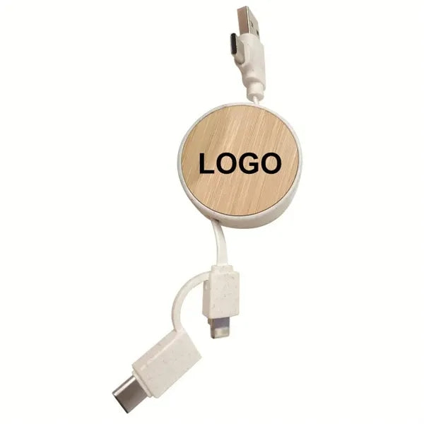 Bamboo Retractable Duo Charging Cable