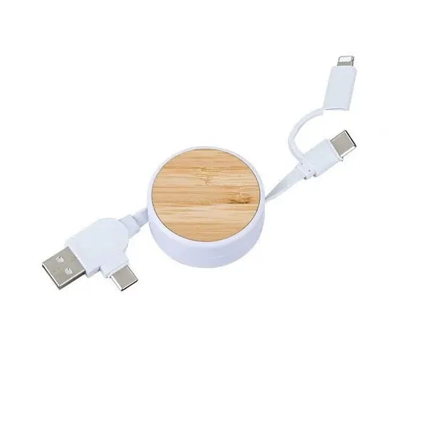Bamboo Retractable Duo Charging Cable