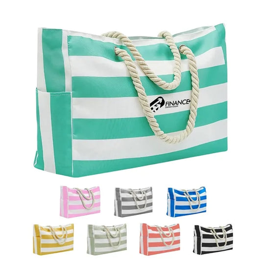 Large Striped Waterproof Beach Tote Bag