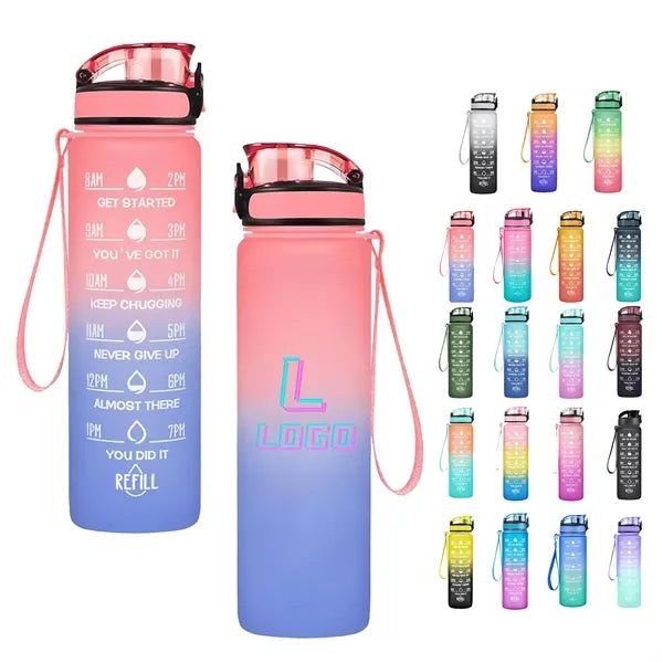 32oz Motivational Sports Water Bottle with Time Marker