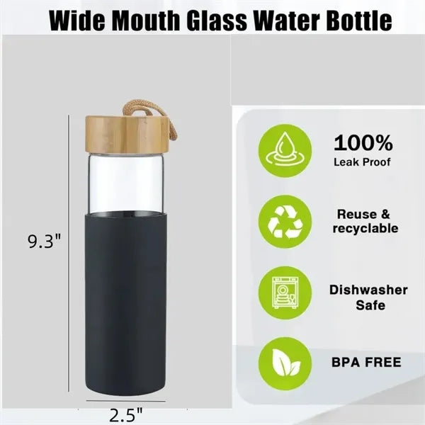 18oz Glass Water Bottle With Bamboo Lid And Silicone Sleeve