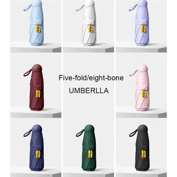 Mini Oxford Cloth 5-Folding Capsule Umbrella w/Carrying Case