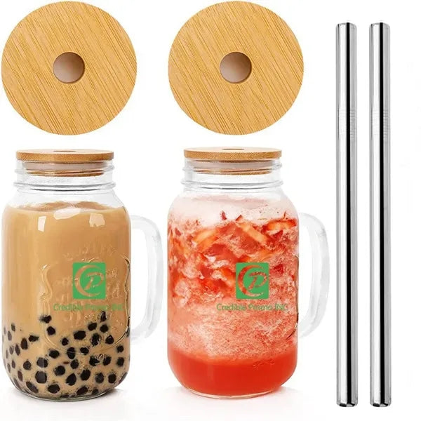 24 Oz. Regular Mouth Mason Jars With Stainless Steel Straw