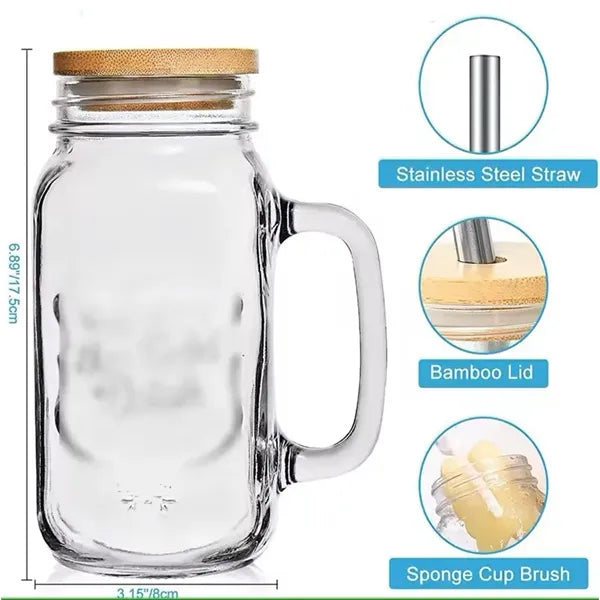 24 Oz. Regular Mouth Mason Jars With Stainless Steel Straw