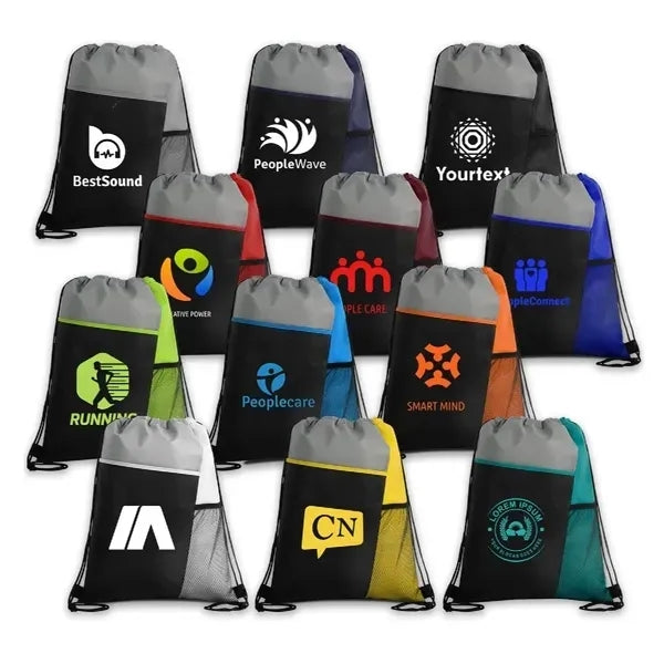 Tri Colored Drawstring Backpack With Mesh Pocket