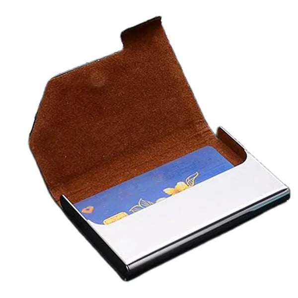 Business Card Holder Case Leather Metal Pocket Magnetic Shut