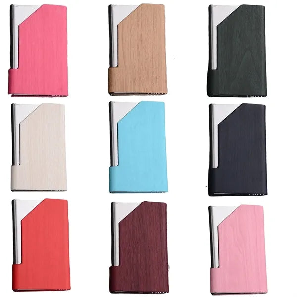 Business Card Holder Case Leather Metal Pocket Magnetic Shut