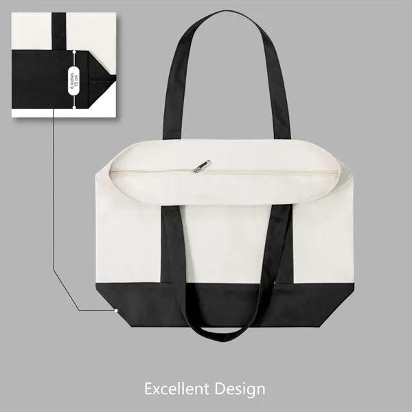 Stylish Canvas Tote Bag w/ External Pocket