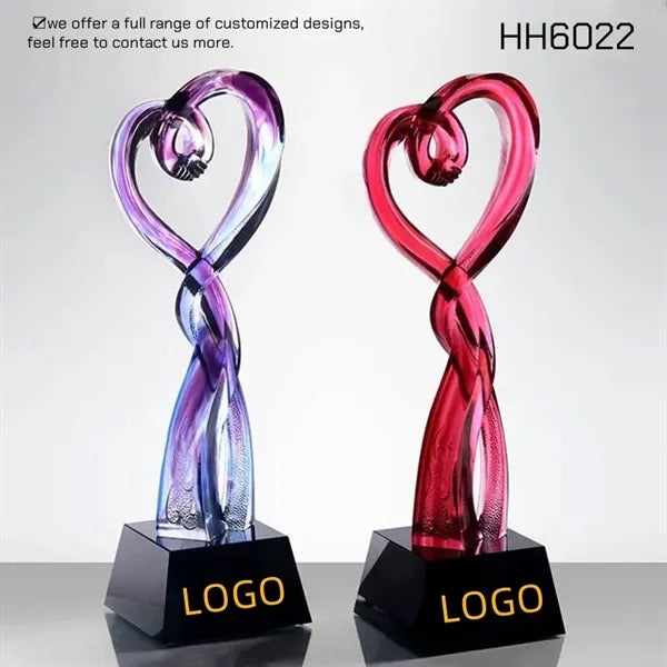 Creative Glazed Crystal Heart-Shaped Trophy Award LOT