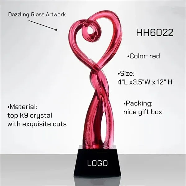 Creative Glazed Crystal Heart-Shaped Trophy Award LOT